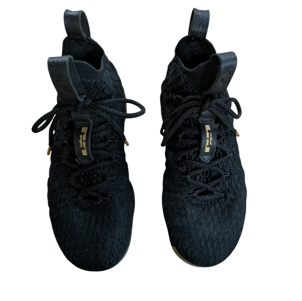 Nike LeBron 15 Metallic Gold Black Basketball Sneakers Size 5.5Y